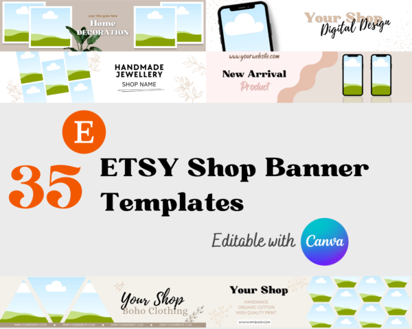 Etsy Banner Templates, Editable Etsy Cover Picture, Mockup Banner Canva
