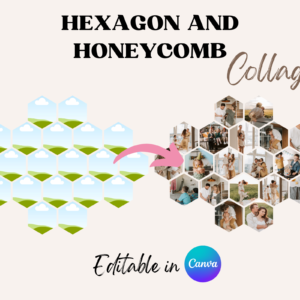 Hexagon and Honeycomb Photo Frames customizable with Canva, Photo Collage Honeycomb and Hexagon Canva Frames