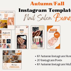 Fall Nail Salon Instagram Post Templates, Story and Stickers