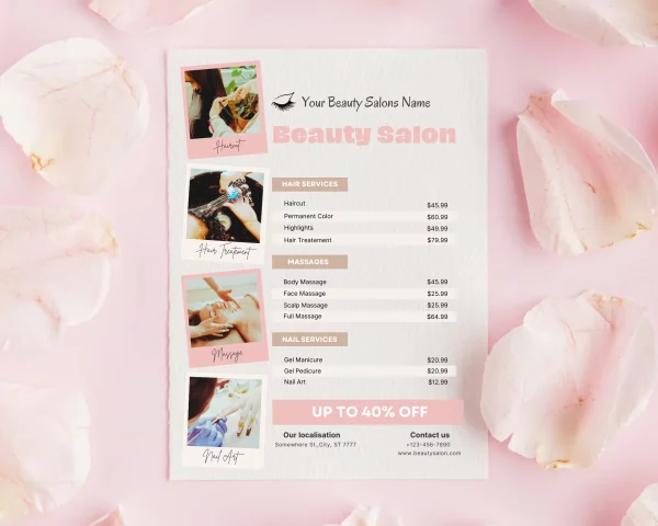 FREE Beauty Salon Flyer Template editable Canva, Flyer Nail, Hairdresser, Hairstylists, Beautician