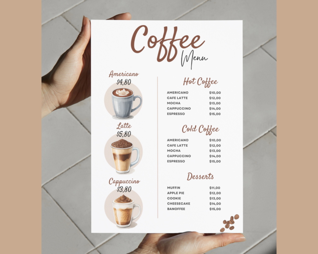Coffee Shop Menu, Coffee Menu Template, Cafe Menu, Cafe Bar Menu, Cafe Design, Coffee Shop Branding Deisgn, Coffee Shop Design, Canva Customizable, Coffee Canva template