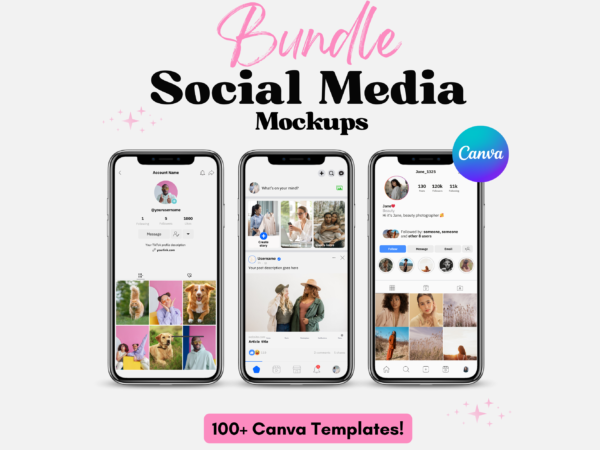 Bundle Social MEDIA Mockups Mock up Template Canva Instagram Tiktok Facebook Mockups Templates Canva fully editable