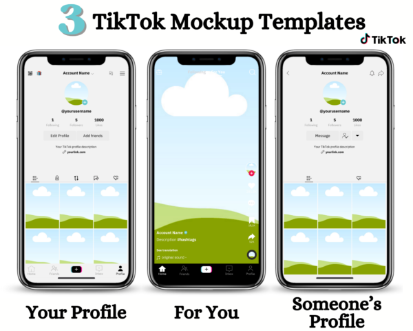 TikTok Mockup Templates | Tiktok Profile iPhone | Editable Tiktok Account Template Mockup | Social media Marketing Manager Planner