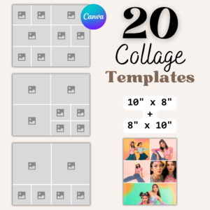 Picture Collage Templates Canva, 20 Editable Image Collage Frames Photo Collage, Grid, Instant Download drag & drop, 10x8 and 8x10