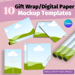 Wrapping Paper Mockup, Gift wrap mockup, Gift Mockup, Gifting, Canva Template