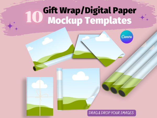 Wrapping Paper Mockup, Gift wrap mockup, Gift Mockup, Gifting, Canva Template