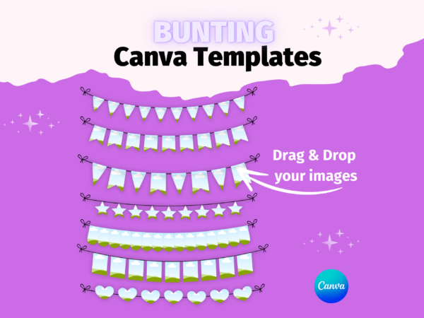 Bunting Canva, Garland Canva Frame Template, Bunting Sublimation, Drag & Drop, Bunting Clipart, Bunting Flags, Bunting Banner, Editable