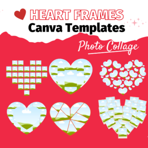Heart Canva Frames, Photo Collage Heart Frames, Photography Heart Shaped Picture Collage, Heart Collage Canva, Love Collage Romantic