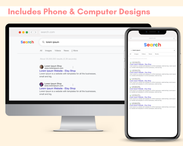 Google Search Mockups, Search Engine Mockup, Canva Template, Browser Digital Mockup, Editable Search Results, Search Bar Search Page Mock up