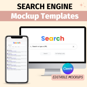 Search Engine Mockup, Canva Template, Browser Digital Mockup, Editable Search Results, Search Bar Search Page Mock up
