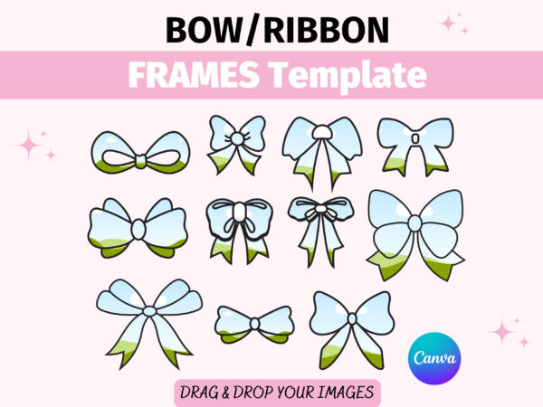 Bow Frame, Ribbon Canva Frame, Template, Png Custom Bow, Coquette, Hair Bow, Illustration Bundle, Editable