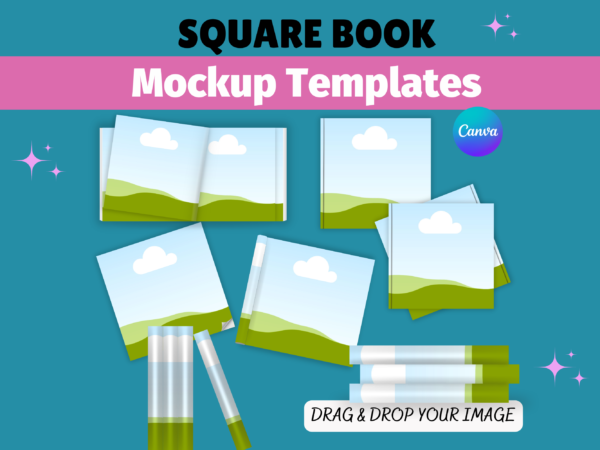 Square Book Mockup, Square Magazine Mockup, Square Coloring Book, Square Kids Book Mockup, KDP Mockup, Book Cover Square Book Canva Template