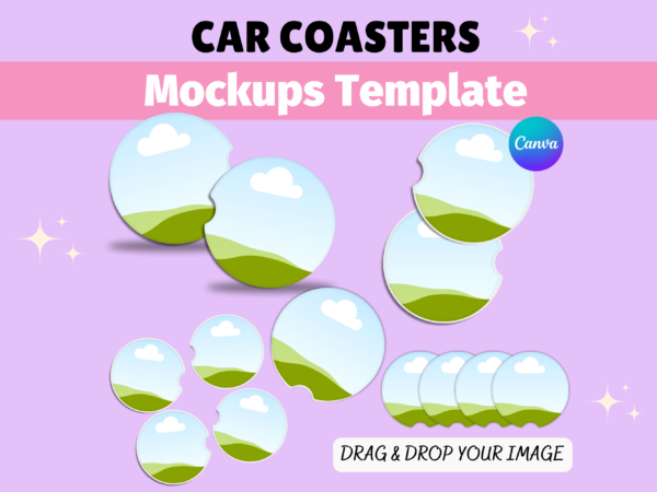 Car Coasters Mockups, Canva Template, Soapstone Coasters, Car Cup Coaster, Digital Mockup, Sublimation Mockup, Product Mockup, Coaster Frame