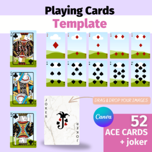 Playing Cards Canva Template, Poker Cards Mockup, Custom Cards Ace Blank Cards Deck Editable with Canva, Drag & Drop your image, Sublimation Cards