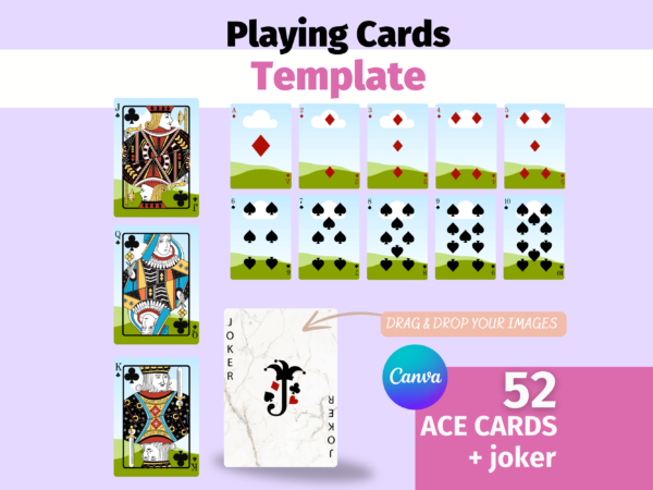 Playing Cards Canva Template, Poker Cards Mockup, Custom Cards Ace Blank Cards Deck Editable with Canva, Drag & Drop your image, Sublimation Cards