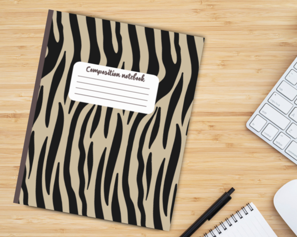 Animal Print Notebook, Tiger Print Notebook, Zebra Pattern Notebook, Beige Brown Notebook, Composition Notebook, Wild Animal Print, Safari Style Stationery, Unique Notebook Design, Jungle Themed Notebook, School Supplies, Office Stationery, Tiger and Zebra Print, Bold Notebook Design, Notebook for Students, Stylish Animal Print