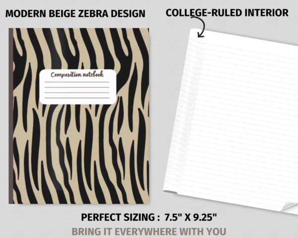 Animal Print Notebook, Tiger Print Notebook, Zebra Pattern Notebook, Beige Brown Notebook, Composition Notebook, Wild Animal Print, Safari Style Stationery, Unique Notebook Design, Jungle Themed Notebook, School Supplies, Office Stationery, Tiger and Zebra Print, Bold Notebook Design, Notebook for Students, Stylish Animal Print