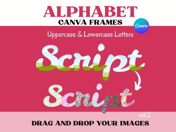 Script Canva Alphabet Frames, Handwriting Letters Canva, Customizable Canva Alphabet Template, Drag and Drop, Letter Frames, Mockup, Bundle