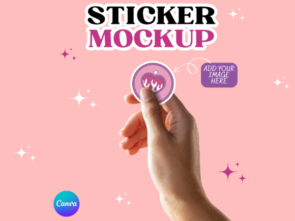 Sticker Hand Mockup Canva, Hand Sticker Mockup Template, Round Sticker Mockup, Custom Sticker Design, Decal Mockup, Realistic Display Preview