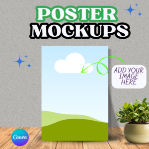 Poster Mockups Canva Template, Flyer Artwork Display Mockup, Light Wood Frame, Home Poster, Digital Poster, Horizontal Poster WallArt Prints