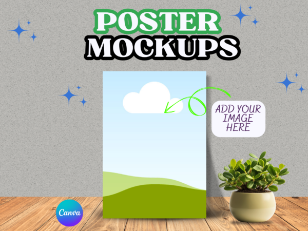 Poster Mockups Canva Template, Flyer Artwork Display Mockup, Light Wood Frame, Home Poster, Digital Poster, Horizontal Poster WallArt Prints